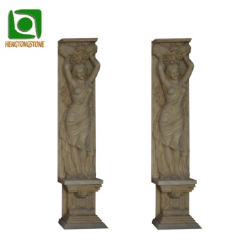 Roman Lady Statue and Pillar for Natural Marble House Construction and Garden Decoration