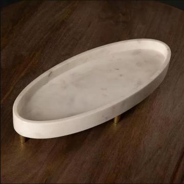 Handcrafted Oval Marble Serving Platter with Brass Legs: A Stylish Addition to Your Dining Table and Food Storage Needs