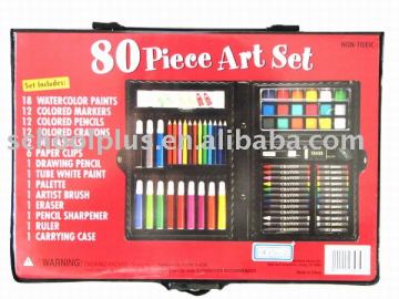 80pcs art set/color pen/water color cake/ glue/stationery set