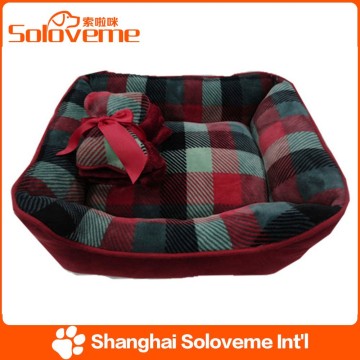 Hot sale soft fashion plaid dog bed wool with blanket
