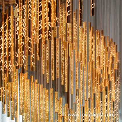 Golden yellow glazed Su shape chandelier High luxury villa ceiling chandelier Staircase creative chandelier