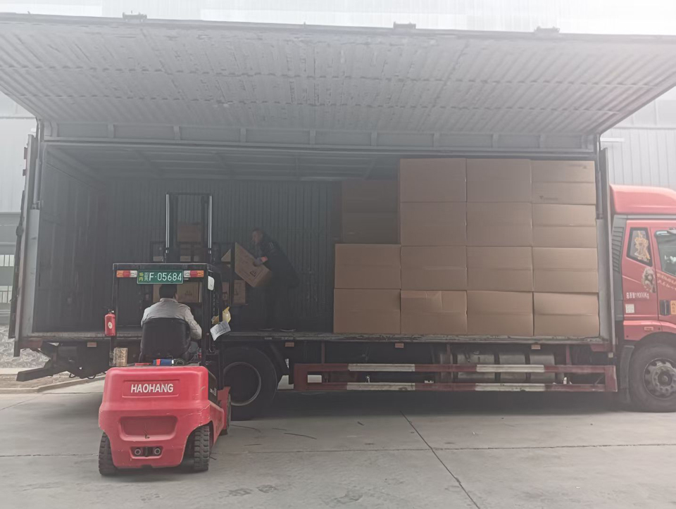 Suspended flooring packed and ready for shipm