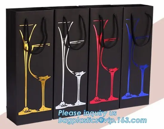 Wine Usage Handmade brown kraft paper wine Bag with cotton handle, Emboss Shopping Wine Paper Bags