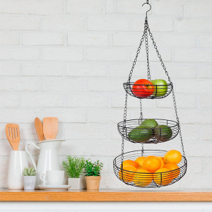 3-Tier Hanging Stainless Steel Metal Wire Fruit Basket