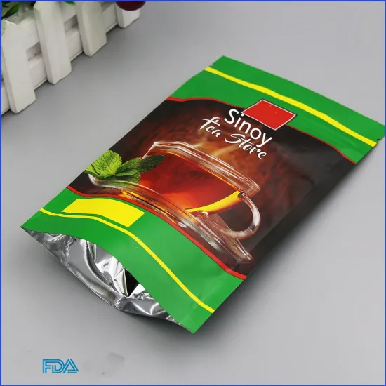 Customized logo laminated plastic stand up pouch tea packaging zipper bag