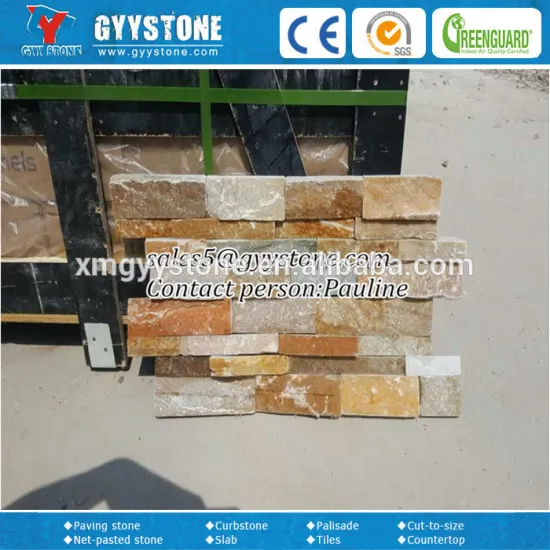 P014 yellow slate wall cladding, culture stone with natural rough surface
