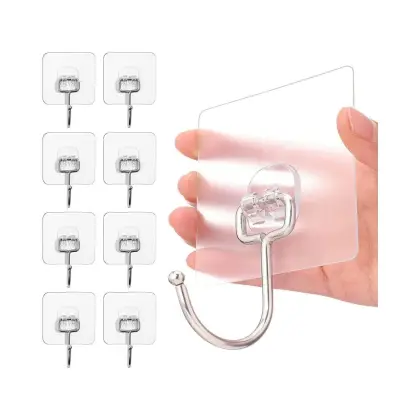 Transparent Self-Adhesive Hooks for Wall Storage