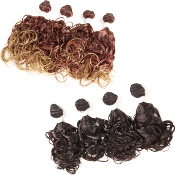 X-TRESS Human Hair Blend Synthetic Hair Weave Bundle With Closure 4 Pcs/Pack Curly 16" Synthetic Hair Extension For Black Women