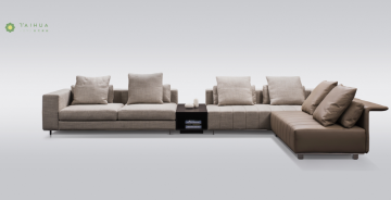 Light Color Fabric And Leather Corner Sofa