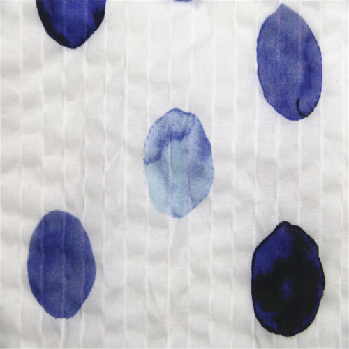 Blue dot cotton voile wrinkle fabric
