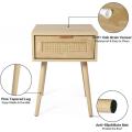 Modern Nightstand End Table with 2 Rattan Drawers,Side Table Wood Accent Table with Storage for Bedroom Living Room