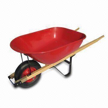 Garden Wheelbarrow with Wooden Handles and High Capacity Metal Tray