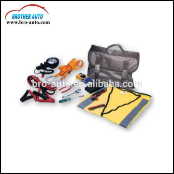 Roadside 15pcs multifunctional custom car Emergency tool Kit manufacturer with warning triangle reflective vest