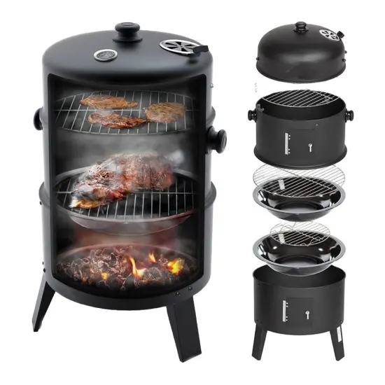 Hot Selling 3-in-1 Smoked Charcoal Barbecue Grill - 3 Layers Tower Vertical Barrel BBQ
