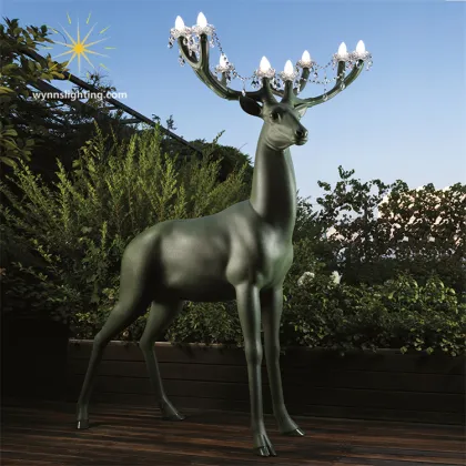 Large Sika Deer Resin Sculpture LED Floor Lamp for Hotel Villa Decor
