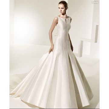 Ball Gown Open Neckline Cathedral Train Satin Bowknot V-back Wedding Dress