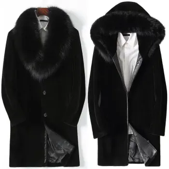 Wholesale Luxury Men's Long Sleeve Mid-Length Imitation Leather Mink Winter Faux Fur Coat