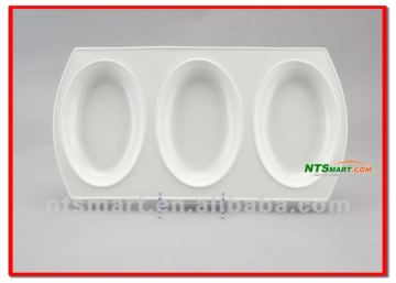Three Sections Porcelain Plate/Dinner Plate with Extremely White, Measures 447 x 223 x 32mm