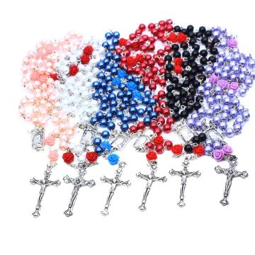 Brave Light Popular Hot Sale Catholic Rosary Necklace with Glass Rose Beads