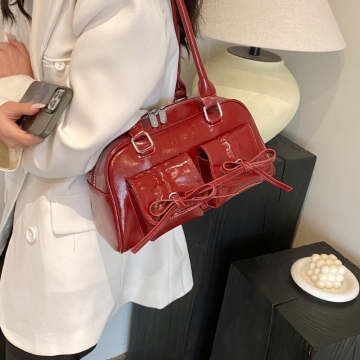 Neue Bowknot -Umhängetasche Feste Lederhandtasche mit fester Farbe