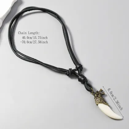 HLC Wholesale Animal Wolf Tooth Pendant Necklace with Leather for Men