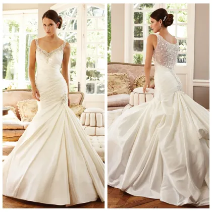 forever love rhinestone mermaid white satin wedding dress sexy