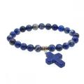 Natural Semi Precious Stone Beads Elastic Bracelet With Charms Cross Pendant