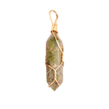 Unakite Hexagonal Pointed( 8x32mm) Pendant Wrapped Gold Wire Keychain