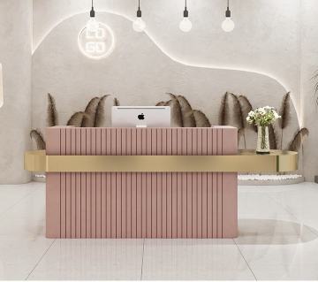 Free Logo: Small Paint Marble Metal Gold-plated Beauty Salon Bar Front Counter Office Reception Desk