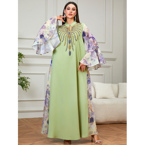 منجوق دوزی V یقه فلر آستین Abaya