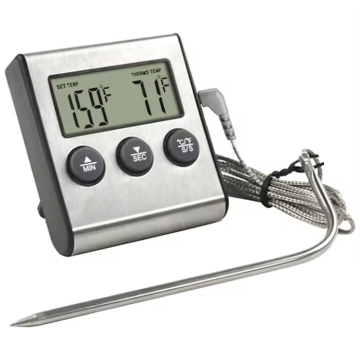 Waterproof Outdoor Kitchen Thermometer: BBQ, Oven, Grill, and Meat Temperature Monitor with Stainless Steel Probe and Timer