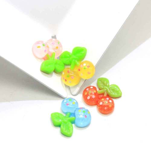 New Charm Sweet Cherry Glitter Beads Resin Flat back Cabochon For DIY Toy Craft Decoration Beads Charms Phone Shell Decor