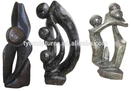 Stone abstract happy family in sculptures father and children statues
