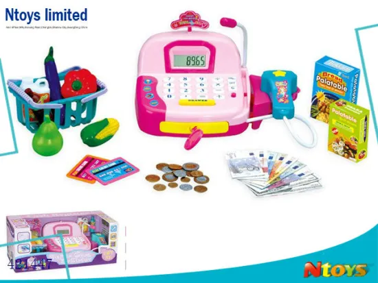 2014 HOT SELLING PLASTIC KIDS CASHIER DESK W/CALCULATOR,MUSIC,LIGHT,MICROPHONE)NOT INCLUDE BATTERY, 6442901