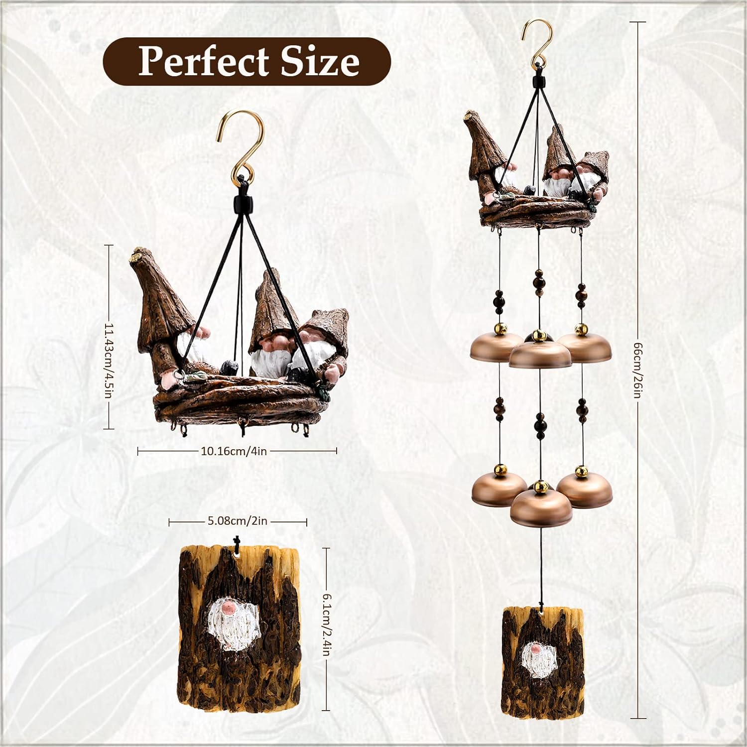 Gnome Wind Chimes Featuring 6 Larger Bells