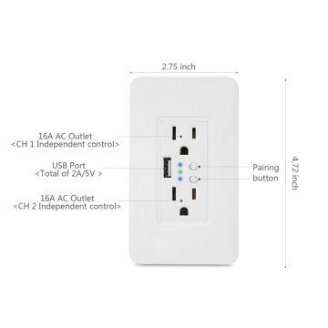 USB Şarj Cihazı ile Akıllı WiFi Duvar Çıkışları: 15A Bağımsız Anahtar ve ABD Elektrik Fişleri için Uzaktan Kumanda