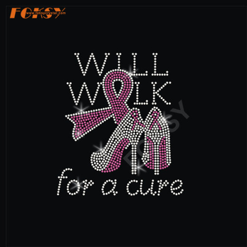 High Heel Pink Ribbon Heat Rhinestone Transfer