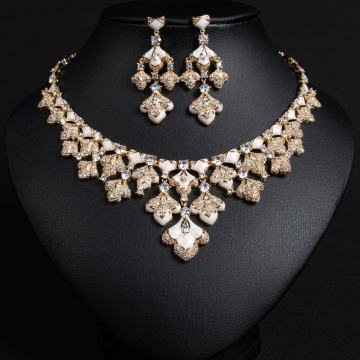 Floral Enamel Collar CZ Bridal Set