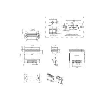 Type-C 16P Female Waterproof 180° DIP Type
