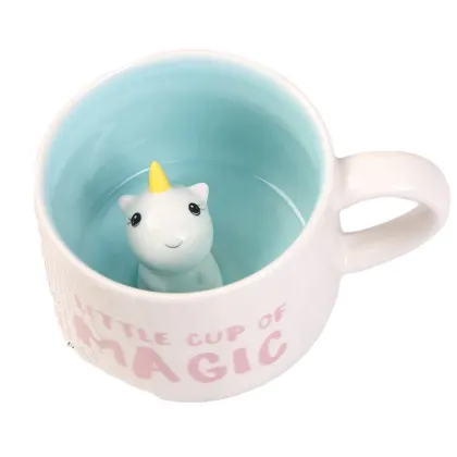 Handmade Ceramic Coffee Cup with Rabbit Cartoon for Birthday Gift