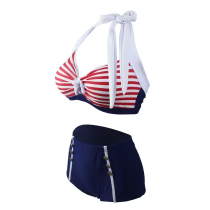 High quality bikini designers bathing suits stripe 2-piece set of bathing suits for women