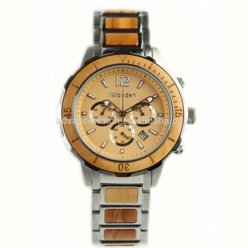 2017 latest chronograph stainless steel inlay wooden watch with Japanese movement Uhr