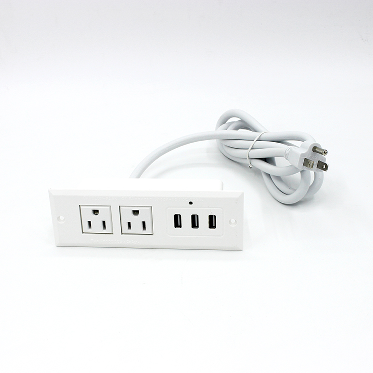 White Recessed Power Outlet With 3 Usb Ports, High Quality White