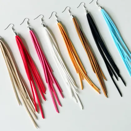 Amiee Jewelry Vintage Earrings - Leather Metal Long Tassel Drop Earrings for Women