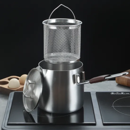 wholesale 304 stainless steel noodle pot set small fryer portable Oil Filter Pot with Folding handle