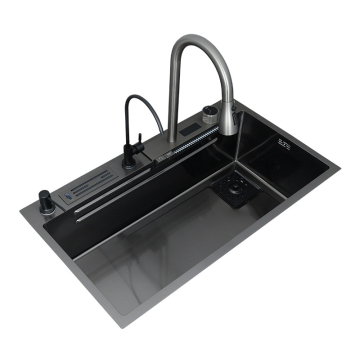 Digital Display Brass Pull-Out Waterfall Faucet with Nano Black Finish: A Multifunctional Kitchen Sink Solution