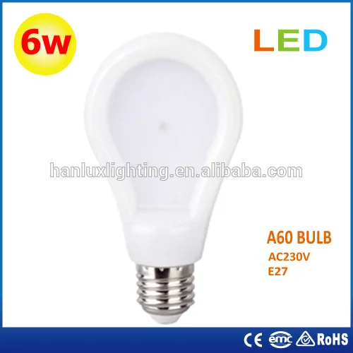 A60 led flat bulb E27 6w 470lm led bulb lighting IC driver SMD2835