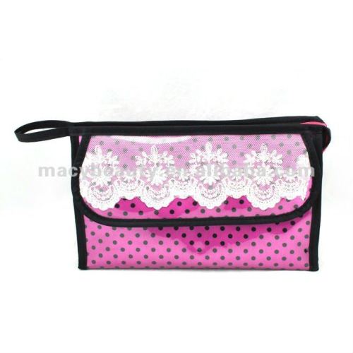 PVC covered satin cute makeup bags w/lace