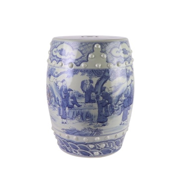RYUC08 Jingdezhen Hand-Painted Ceramic Stool - Blue and White Design