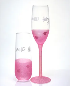 champagne flute glass set with glitter design